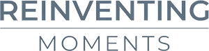 Reinventing Moments minimalist text logo in soft slate blue