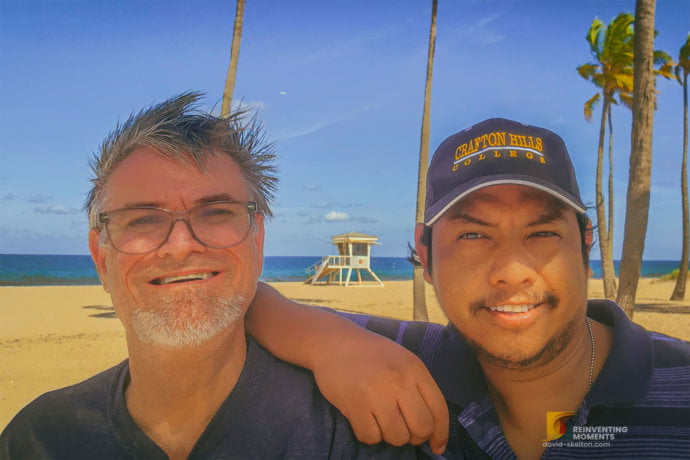 David and Gio Skelton taking a selfie on Fort Lauderdale Beach, South Florida, Summer 2022