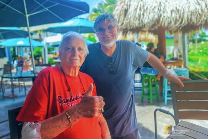 David Skelton and Uncle Bob smiling at Lucky Fish Restaurant, Pompano Beach, during 2022 South Florida trip