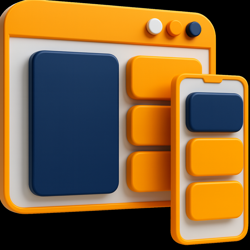 3D illustration of a desktop browser and mobile phone showing responsive web design.